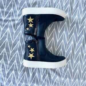 Kenneth Cole Black Fur Lined Leather High Top with Gold Star Embellishment